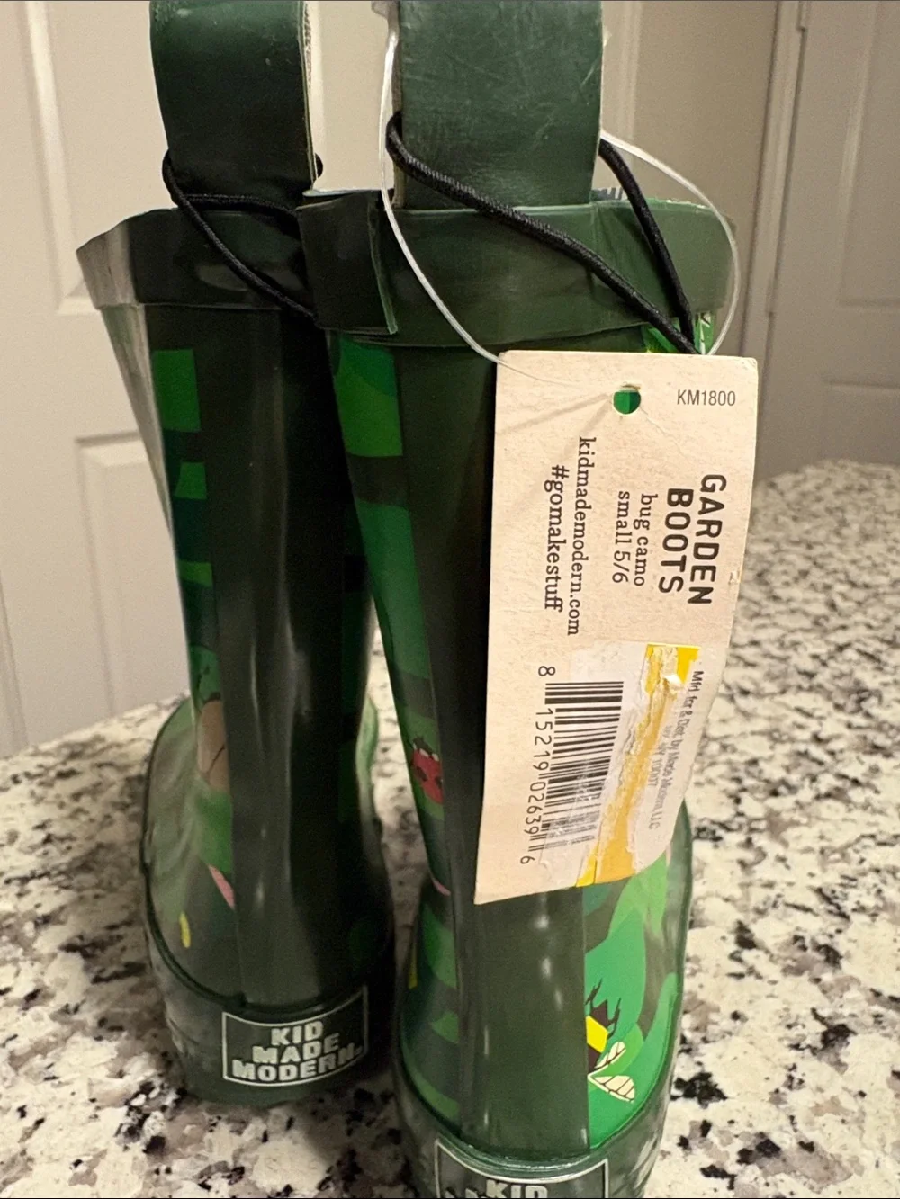 Kids Green Rain Boots with Bug Print